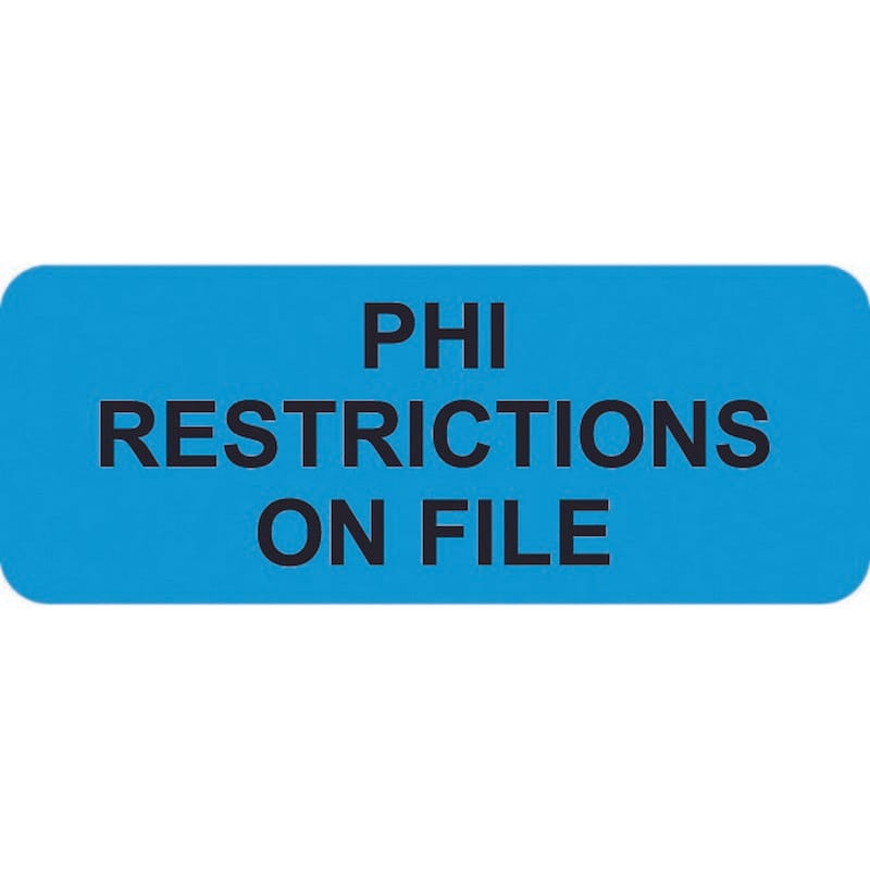 HIPAA Labels, PHI RESTRICTIONS ON FILE - Light Blue, 2-1/4" X 7/8" (Roll of 420)