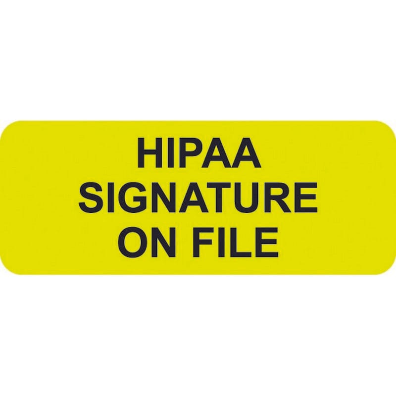 HIPAA Labels, HIPAA SIGNATURE ON FILE - Fluorescent Chartreuse, 2-1/4" X 7/8" (Roll of 420)