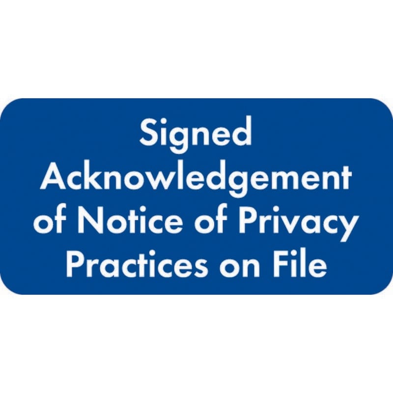 HIPAA Labels, Signed Acknowledgement of Notice of Privacy Practices on File - Blue 2" X 1" (Roll of 500)