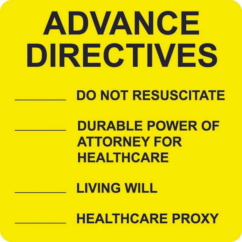 Advanced Directive Labels, ADVANCE DIRECTIVE - Fl Yellow, 2-1/2" X 2-1/2" (Roll of 390)