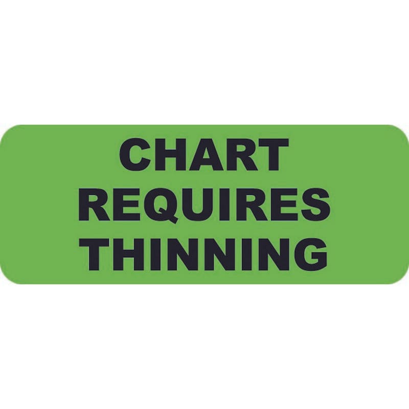Chart labels, CHART REQUIRES THINNING Labels, Fluorescent Green, 2-1/4" x 7/8", (Roll of 420)