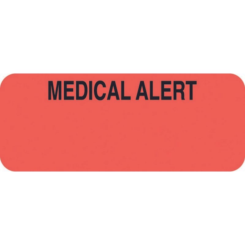 Attention/Alert Labels, MEDICAL ALERT - Fl Red, 1-7/8" X 3/4" (Roll of 500)