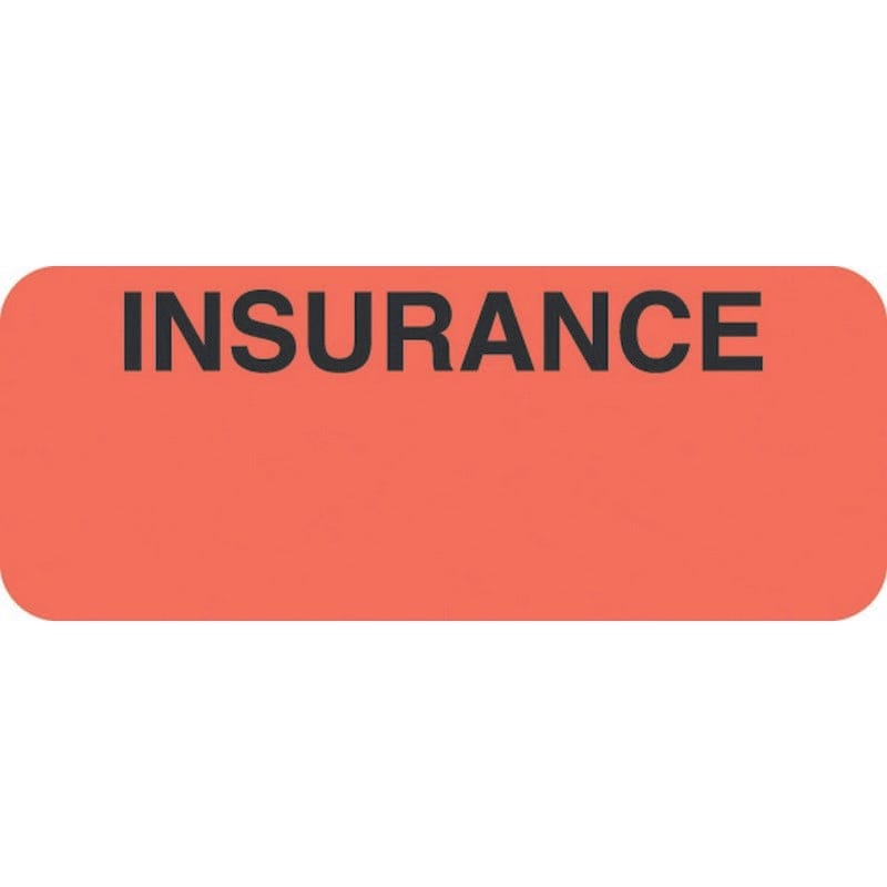 Insurance Labels, INSURANCE, Fluorescent Red, 1-1/2" x 3/4" (Roll of 500)