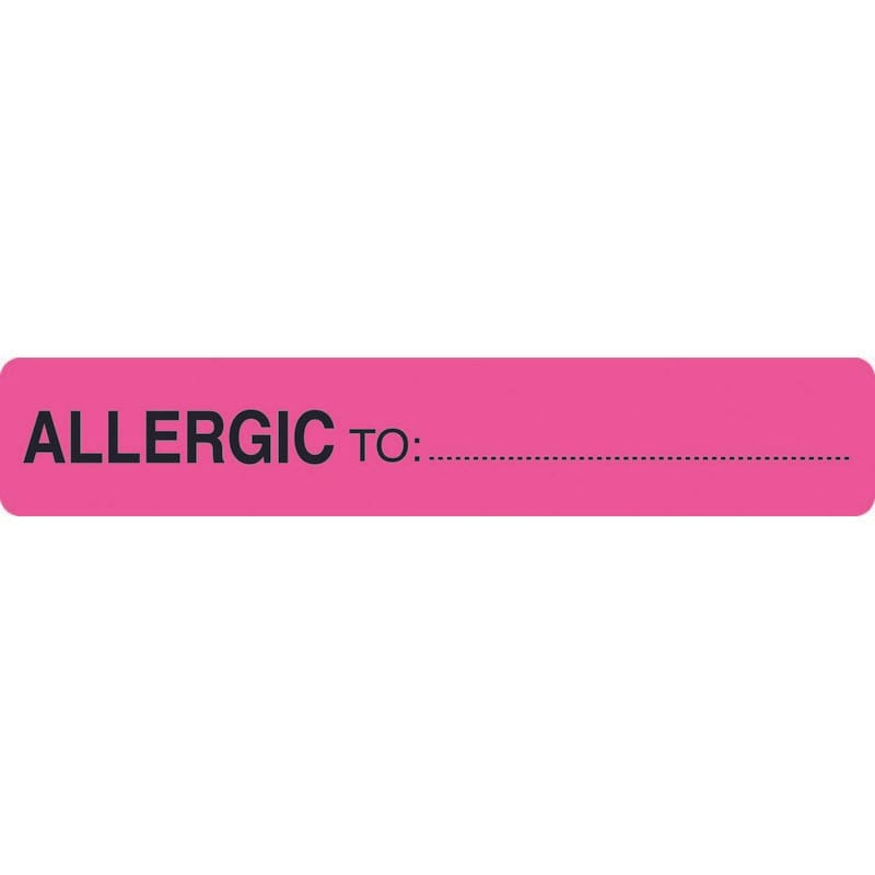 Allergy Warning Labels, ALLERGIC TO: - FL Pink, 5-1/2" X 1" (Roll of 240)