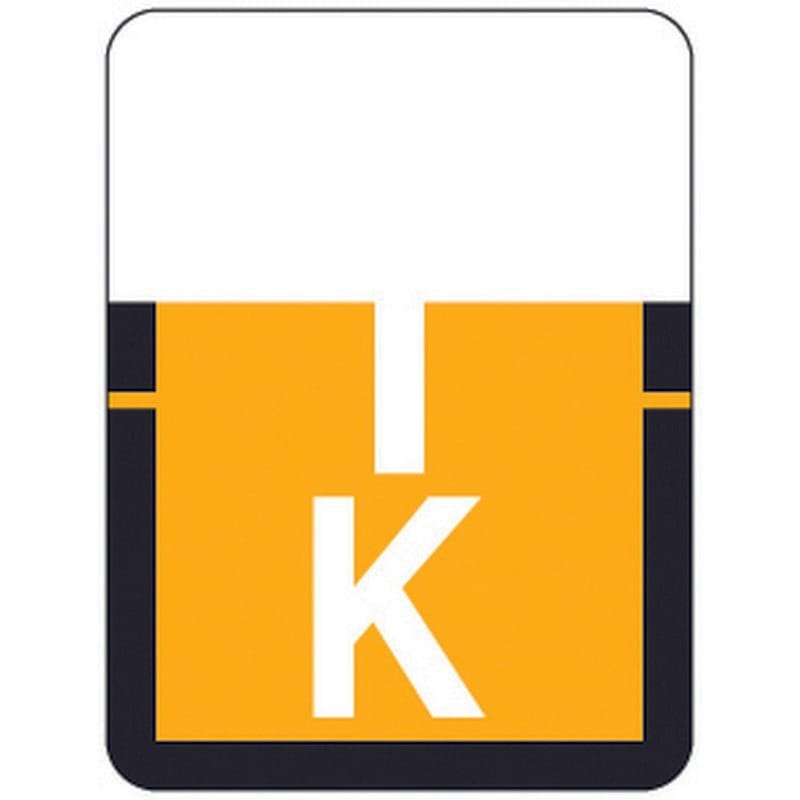 Tab A1307 Top Tab Compatible Labels "K", Vinyl Stock, 1" X 3/4" Individual Letters - Rolls of 500