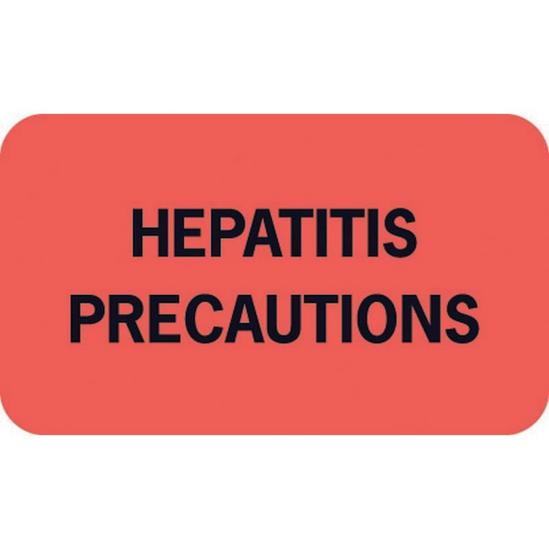 Chart Labels, HEPATITIS PRECAUTIONS - Fluorescent Red, 1-1/2" X 7/8" (Roll of 250)