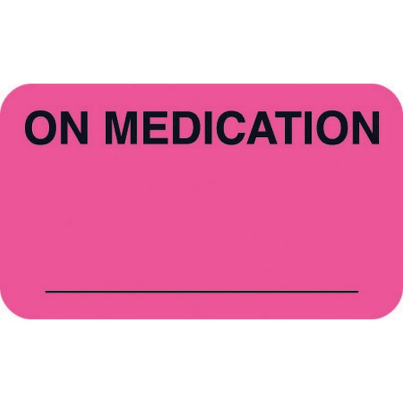 Chart Labels, ON MEDICATION - Fluorescent Pink, 1-1/2" X 7/8" (Roll of 500)