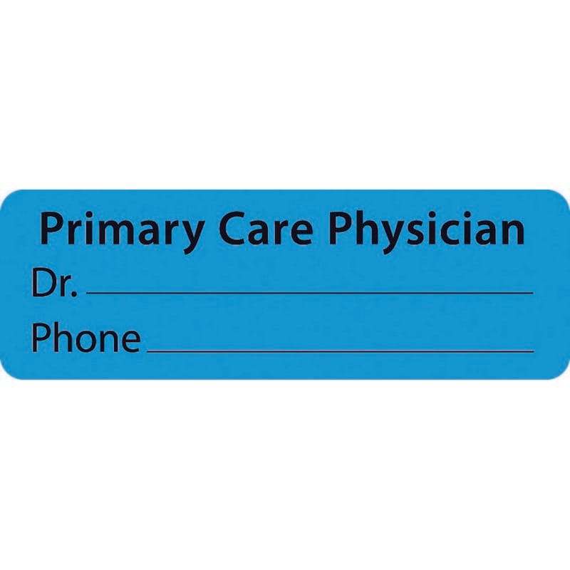 Chart Labels, PRIMARY CARE PHYSICIAN - Light Blue, 3" X 1" (Roll of 500)