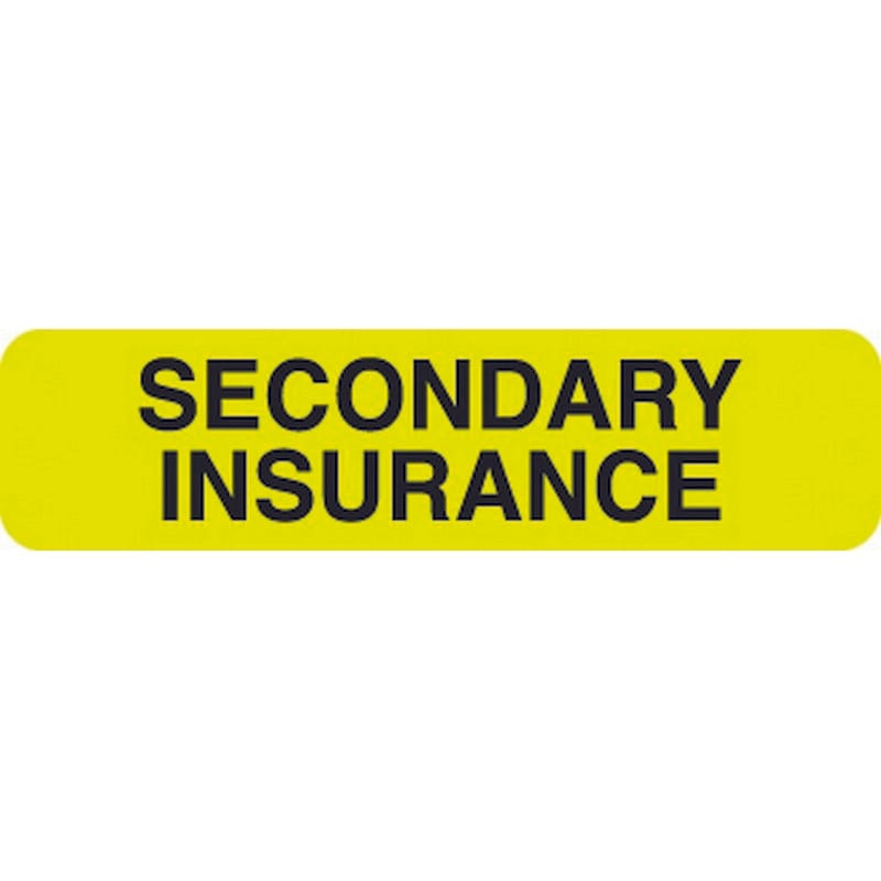Insurance Labels, SECONDARY INSURANCE - Fluorescent Chartreuse, 1-1/4" X 5/16" (Roll of 500)