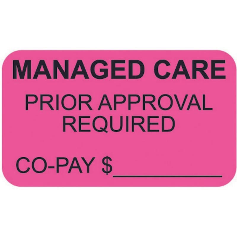 Insurance Labels, MANAGED CARE - Fl Pink, 1-1/2" X 7/8" (Roll of 250)