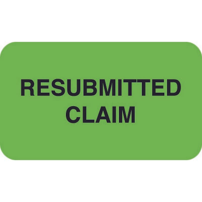 Insurance Labels, RESUBMITTED CLAIM, Fluorescent Green, 1-1/2" x 7/8" (Roll of 250)