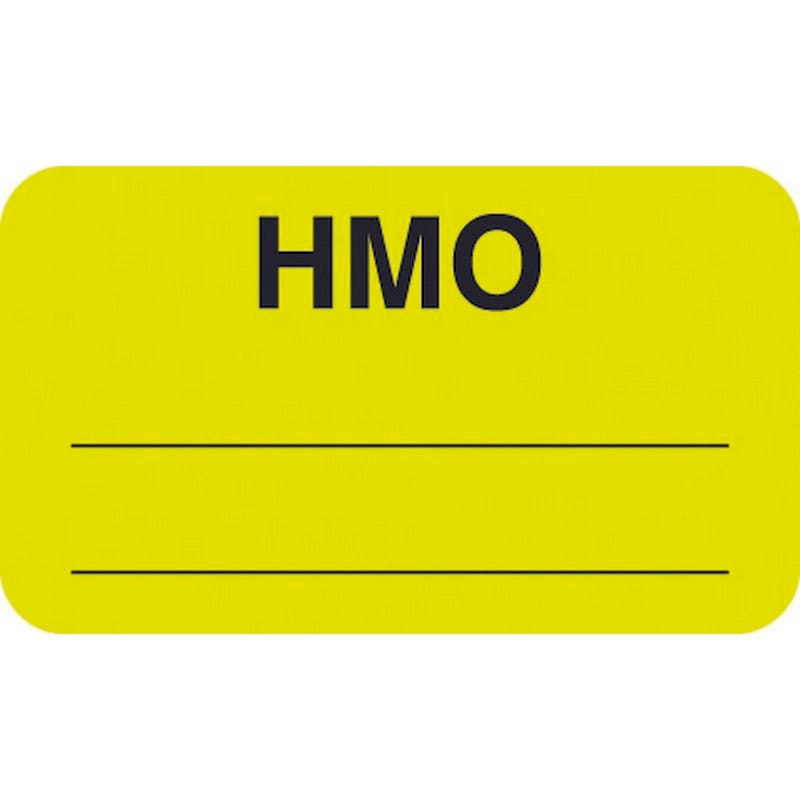Insurance Labels, HMO - Fl Chartreuse, 1-1/2" X 7/8" (Roll of 250)