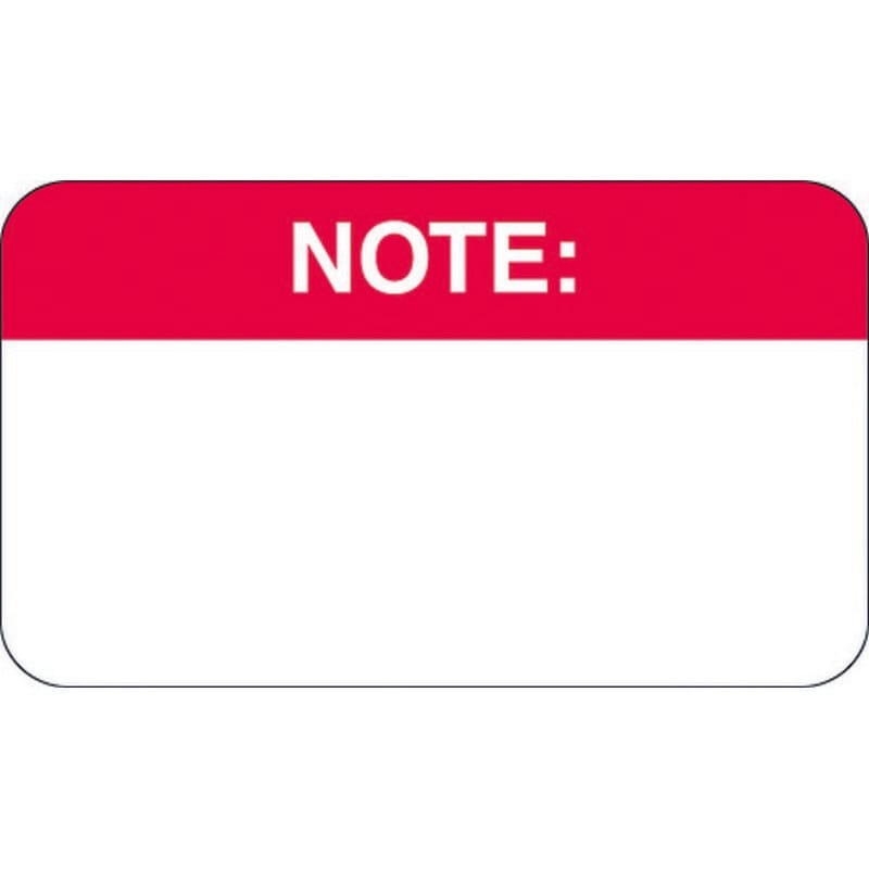 Chart labels - Red, "Note" 1-1/2" X 7/8" (Roll of 250)