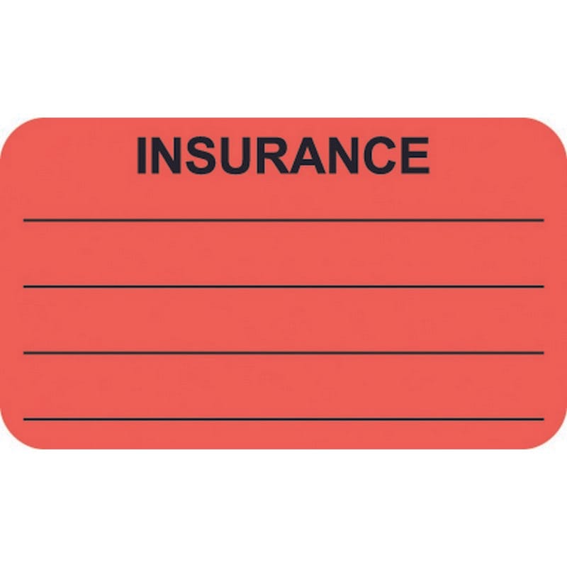 Insurance Labels, INSURANCE - Fl Red, 1-1/2" X 7/8" (Roll of 250)