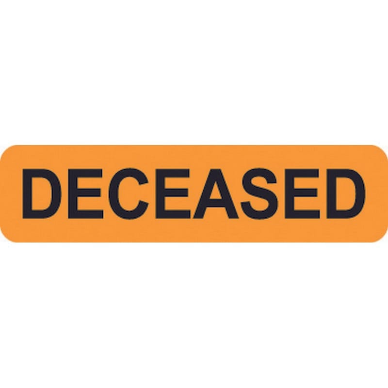 Chart Labels, DECEASED - Fl Orange, 1-1/4" X 5/16" (Roll of 500)
