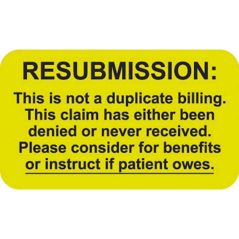 Insurance Labels, Resubmission, Fluorescent Chartreuse, 1-1/2" x 7/8" (Roll of 250)