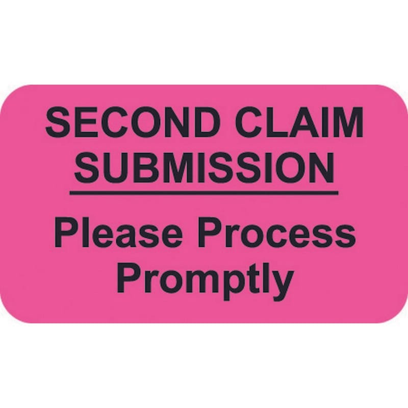 Insurance Labels, SECOND CLAIM SUBMISSION, Fluorescent Pink, 1-1/2" x 7/8" (Roll of 250)