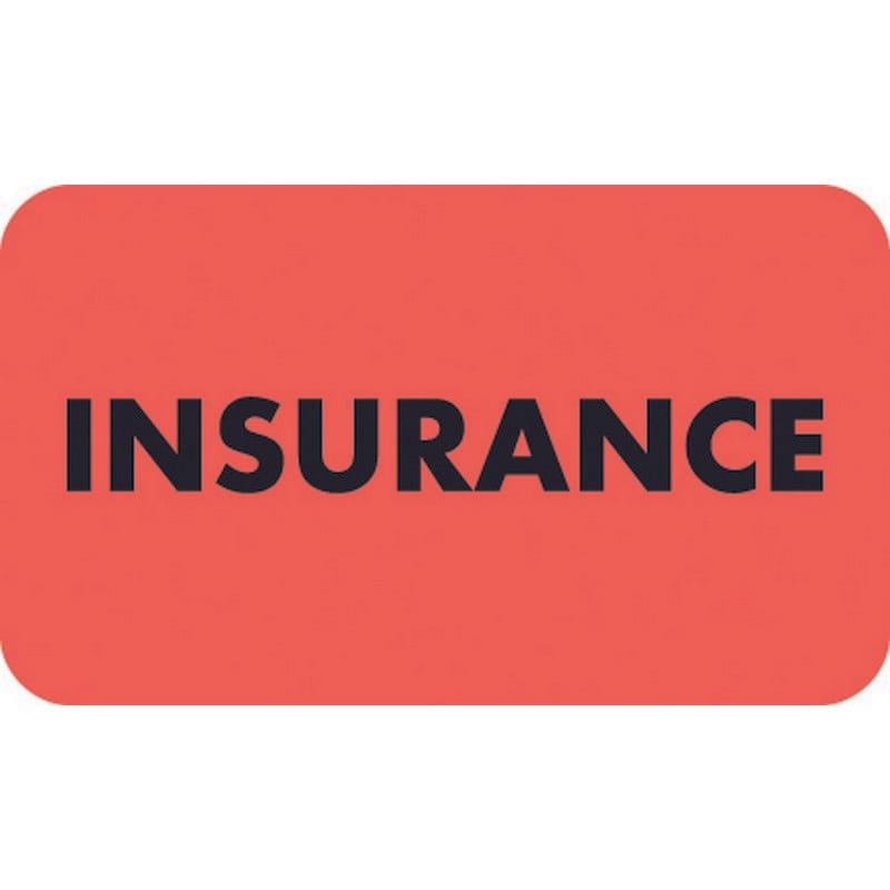 Insurance Labels, INSURANCE - Fl Red, 1-1/2" X 7/8" (Roll of 250)