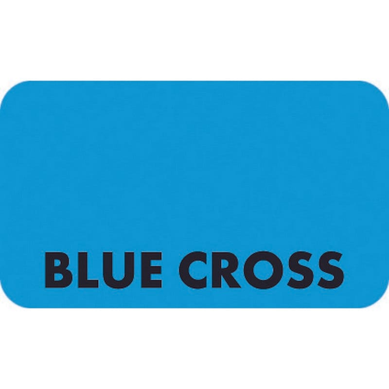 Insurance Labels, BLUE CROSS - Light Blue, 1-1/2" X 7/8" (Roll of 250)