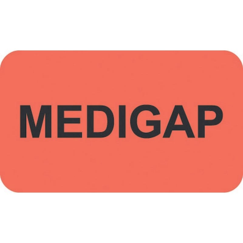 Insurance Labels, MEDIGAP - Fluorescent Red, 1-1/2" X 7/8" (Roll of 250)