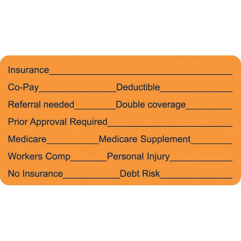 Insurance Labels, INSURANCE__ - Fl Orange, 3-1/4" X 1-3/4" (Roll of 250)