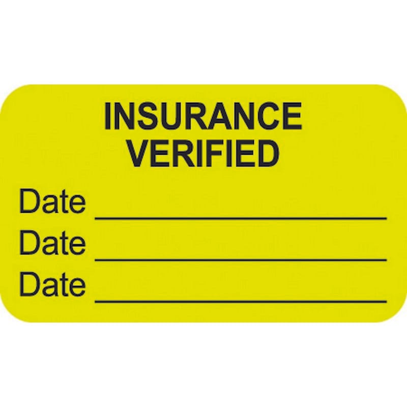 Insurance Labels, INSURANCE VERIFIED , Fluorescent Chartreuse, 1-1/2" x 7/8" (Roll of 250)