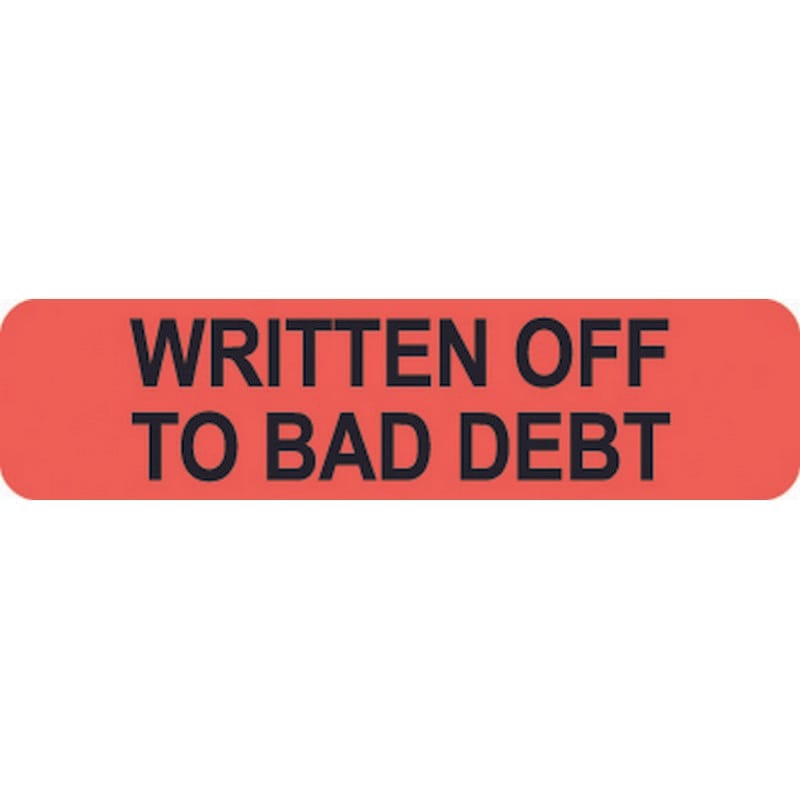 Billing Collection Labels, WRITTEN OFF TO BAD DEBT - Fluorescent Red, 1-1/4" X 5/16" (Roll of 500)