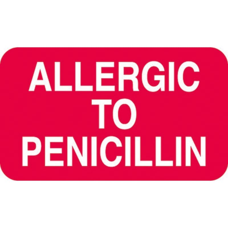 Allergy Labels, Allergic to Penicillin, Red, 1-1/2" x 7/8", (Roll of 250)