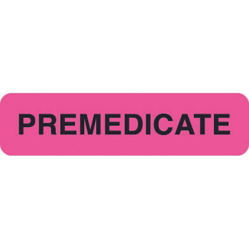 Chart Labels, Premedicate, Fluorescent Pink, 1-1/4" x 5/16", (Roll of 500)