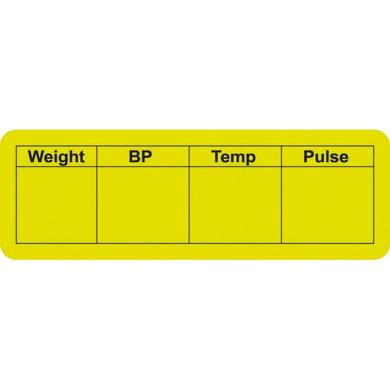 Chart Labels, Vital Signs - Fl Chartreuse, 3" X 1" (Roll of 250)
