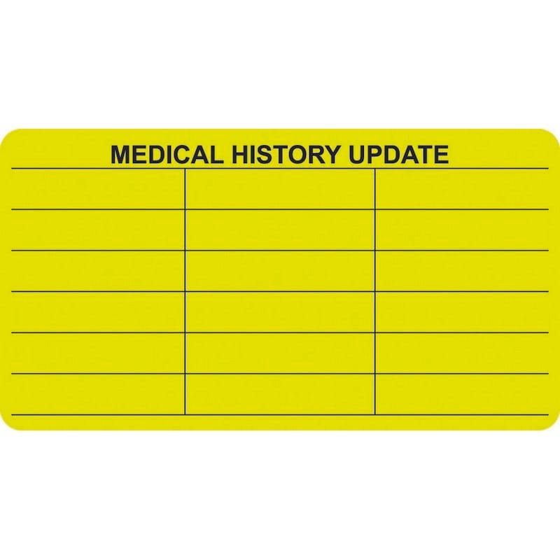 Chart Labels, Medical History Update, Yellow, 3-1/4" x 1-3/4", (Roll of 250)