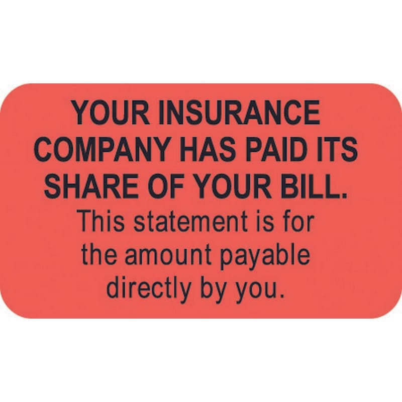 Insurance Labels, Insurance Paid, Fluorescent Red, 1-1/2" x 7/8" (Roll of 250)