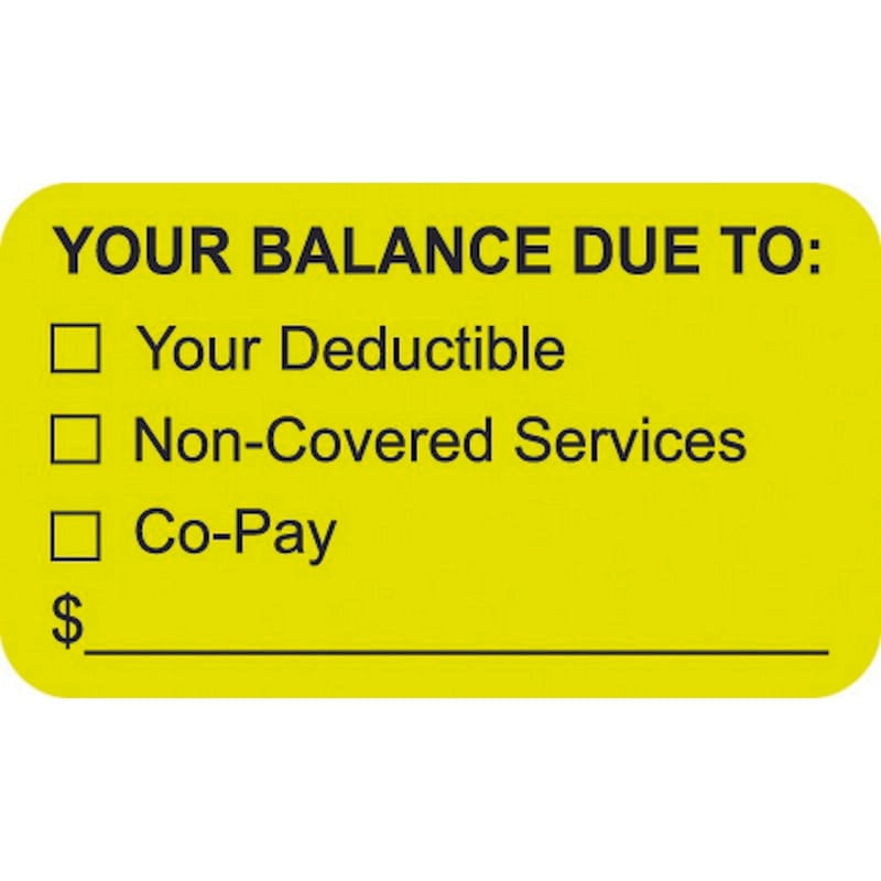 Insurance Labels, Balance is Due, Fluorescent Chartreuse, 1-1/2" x 7/8", (Roll of 250)
