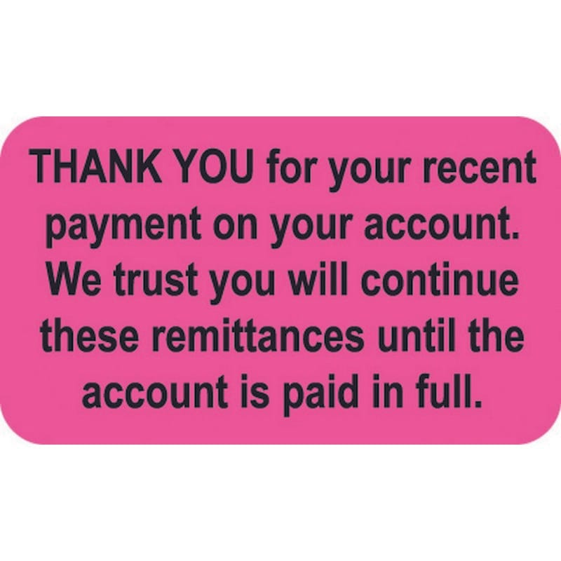 Billing Labels, Thank you Payment, Fluorescent Pink, 1-1/2" x 7/8", (Roll of 250)