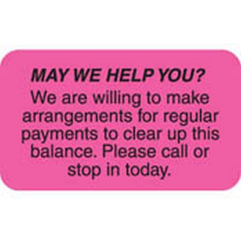 Billing Labels, May We Help You, Fluorescent Pink, 1-1/2" x 7/8", (Roll of 250)