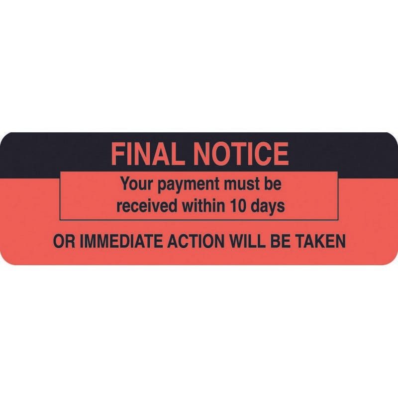 Billing Labels, Final Notice, Fluorescent Red, 3" x 1" (Roll of 250)