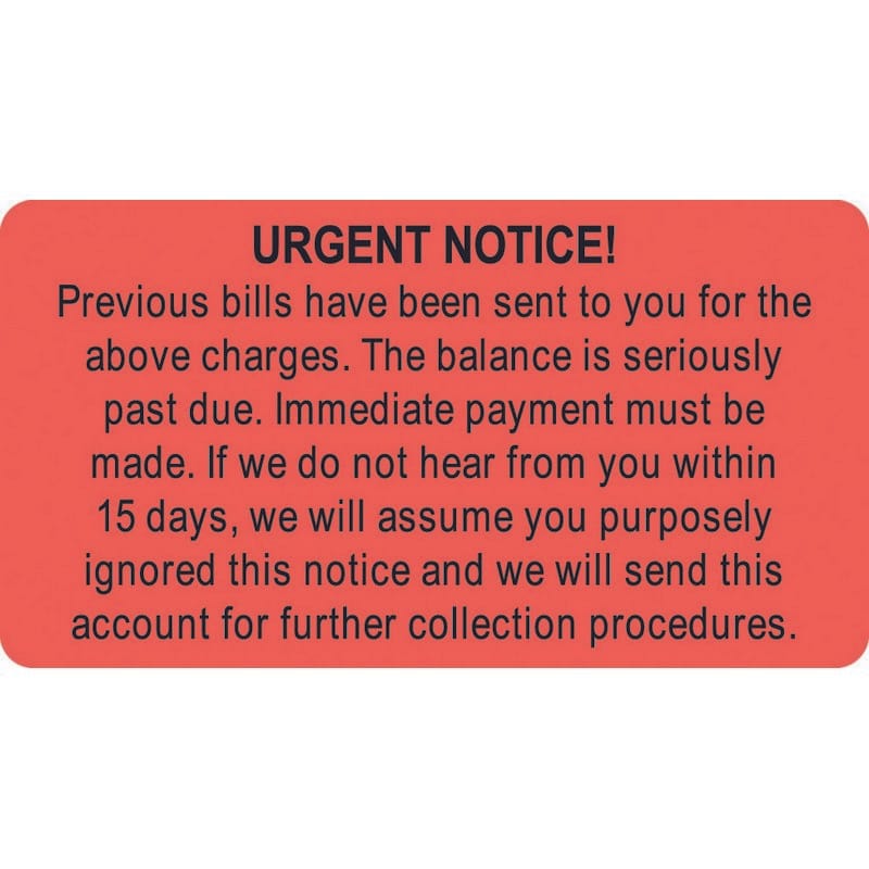 Billing Collection Labels, Fl Red - URGENT NOTICE!, 3-1/4" X 1-3/4" (Roll of 250)
