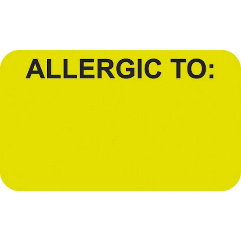 Allergy Warning Labels, ALLERGIC TO: - Fl Chartreuse, 1-1/2" X 7/8" (Roll of 250)