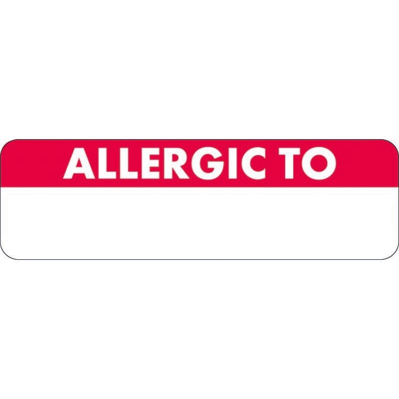 Allergy Warning Labels, ALLERGIC TO: - Red/White, 2 1/2" X 3/4" (Roll of 300)