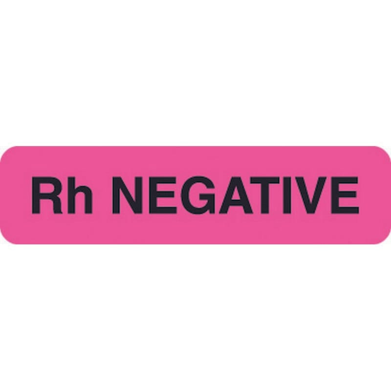 Chart Labels, Rh NEGATIVE - Fl Pink, 1-1/4" X 5/16" (Roll of 500)