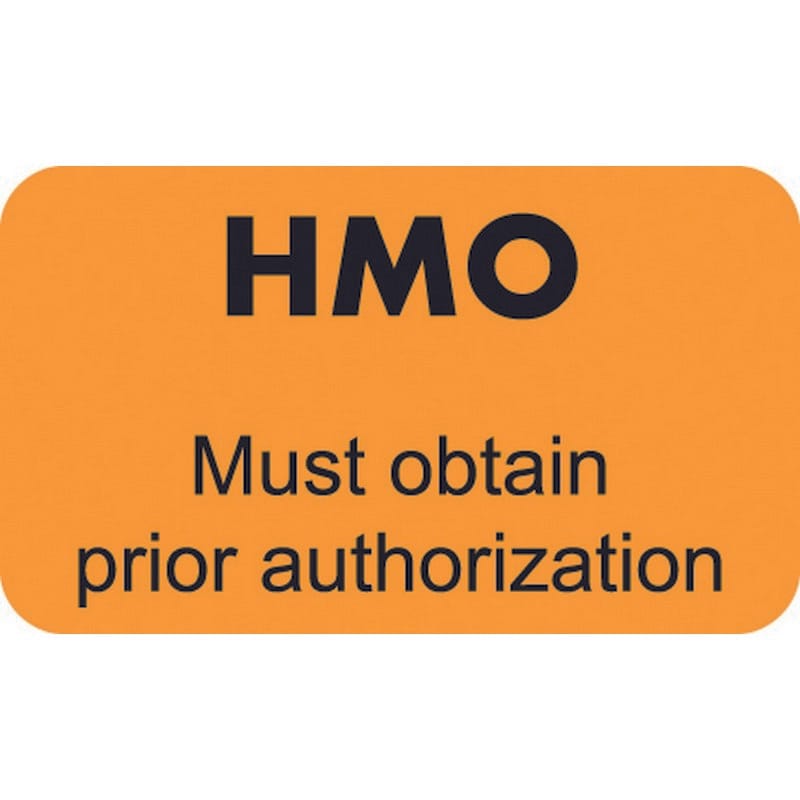 Insurance Labels, HMO Must obtain prior authorization - Fl Orange, 1-1/2" X 7/8" (Roll of 250)