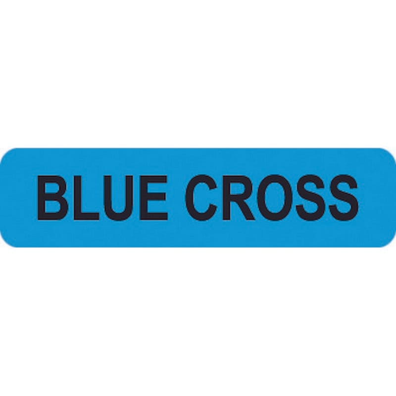 Insurance Labels, BLUE CROSS - Light Blue, 1-1/4" X 5/16" (Roll of 500)