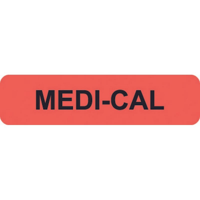 Insurance Labels, MEDI-CAL - Fluorescent Red, 1-1/4" X 5/16" (Roll of 500)