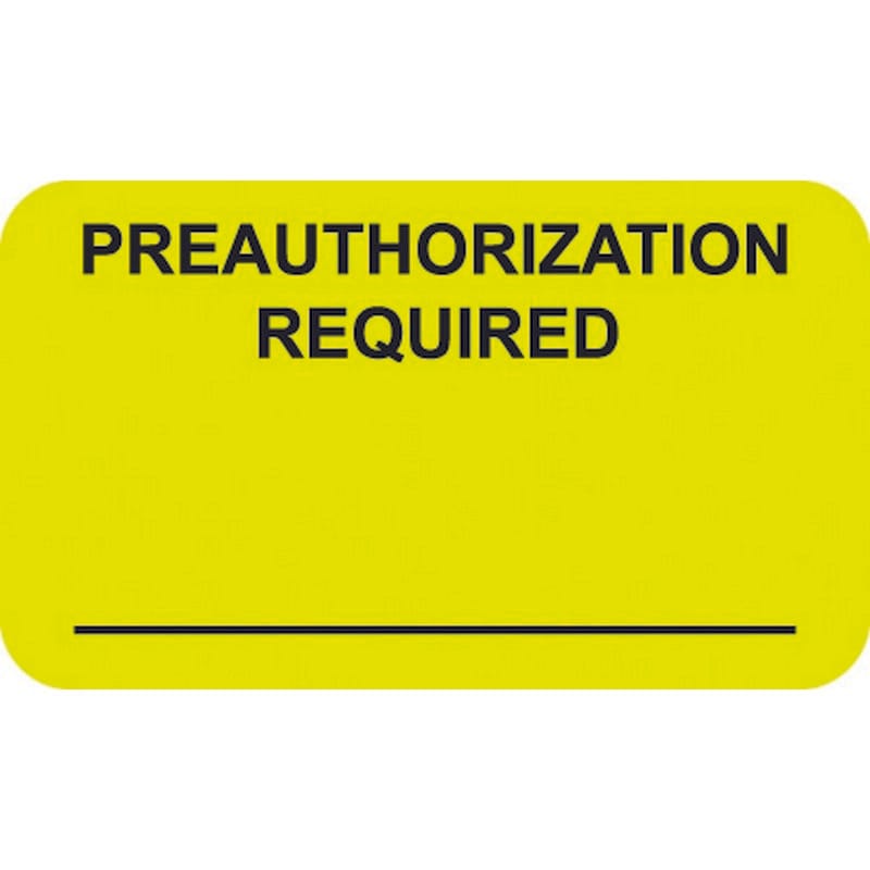 Insurance Labels, PREAUTHORIZATION REQUIRED - Fl Chartreuse, 1-1/2" X 7/8" (Roll of 250)