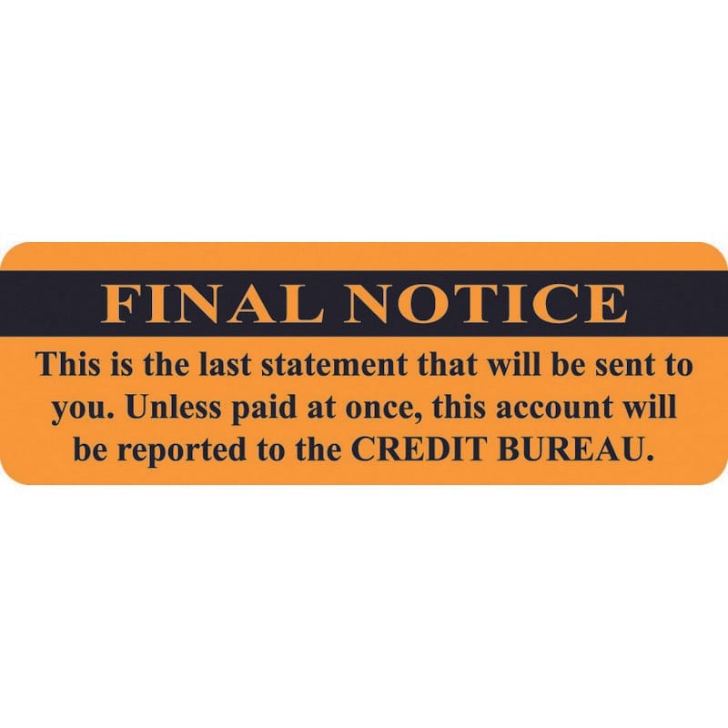 Billing Labels, Final Notice, Fluorescent Orange, 3" x 1" (Roll of 250)