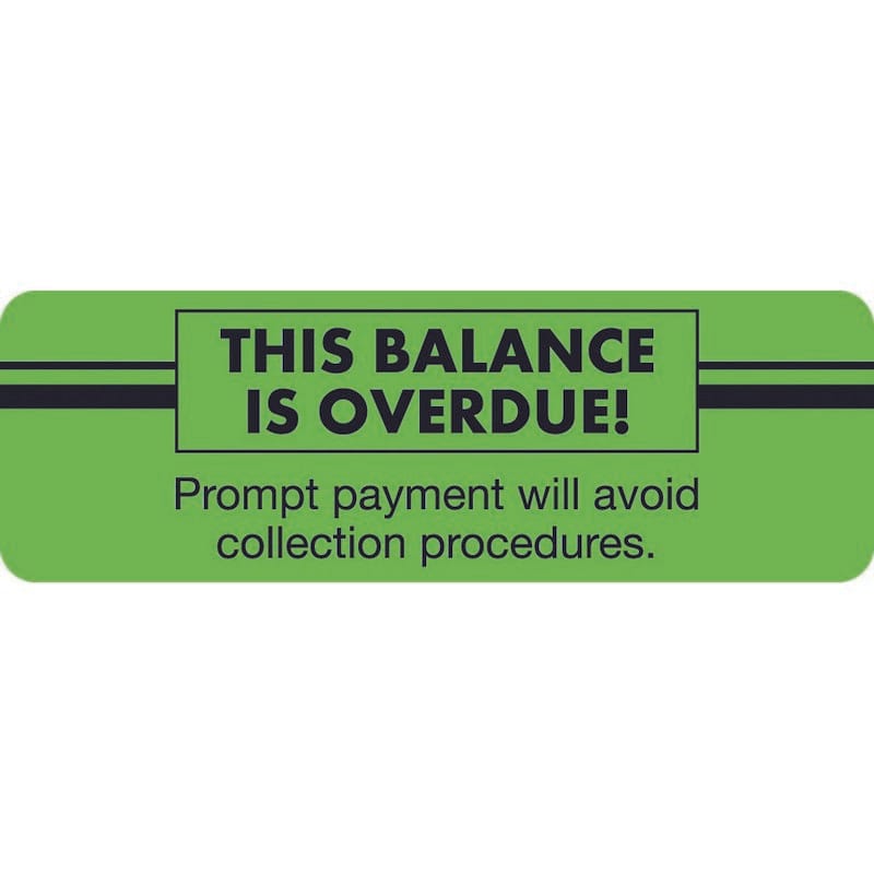 Billing Labels, Balance Overdue, Fluorescent Orange, 3" x 1" (Roll of 250)