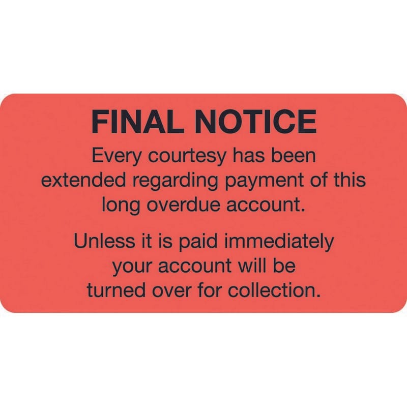 Billing Collection Labels, Fl Red - FINAL NOTICE, 3-1/4" X 1-3/4" (Roll of 250)