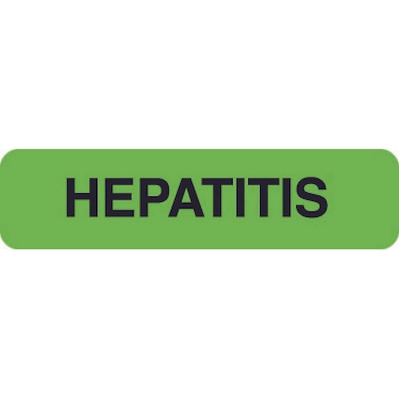 Chart Labels, HEPATITIS - Fl Green, 1-1/4" X 5/16" (Roll of 500)
