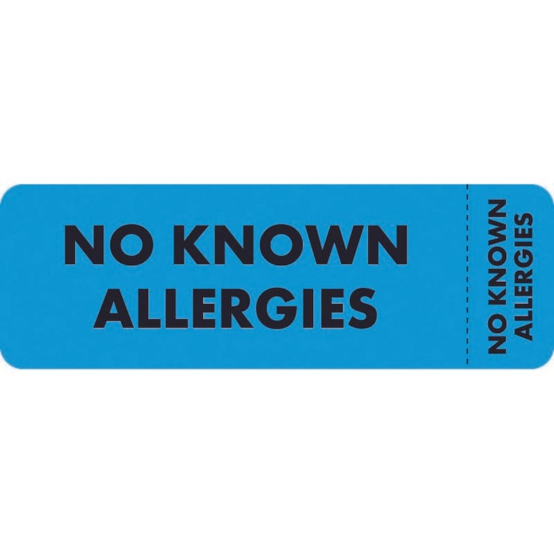 Alert Labels, No Known Allergies, Light Blue, 3" x 1" (Roll of 250)