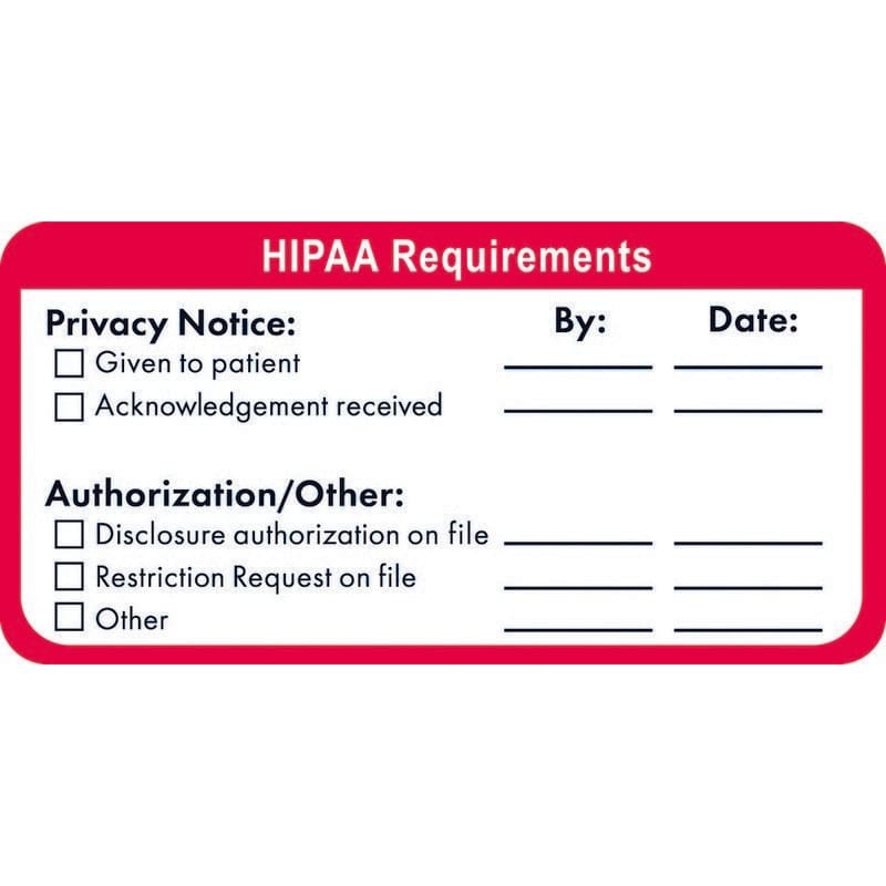 HIPAA Labels, HIPAA Requirements - White, and Red, 4" X 2-1/2" (Roll of 250)